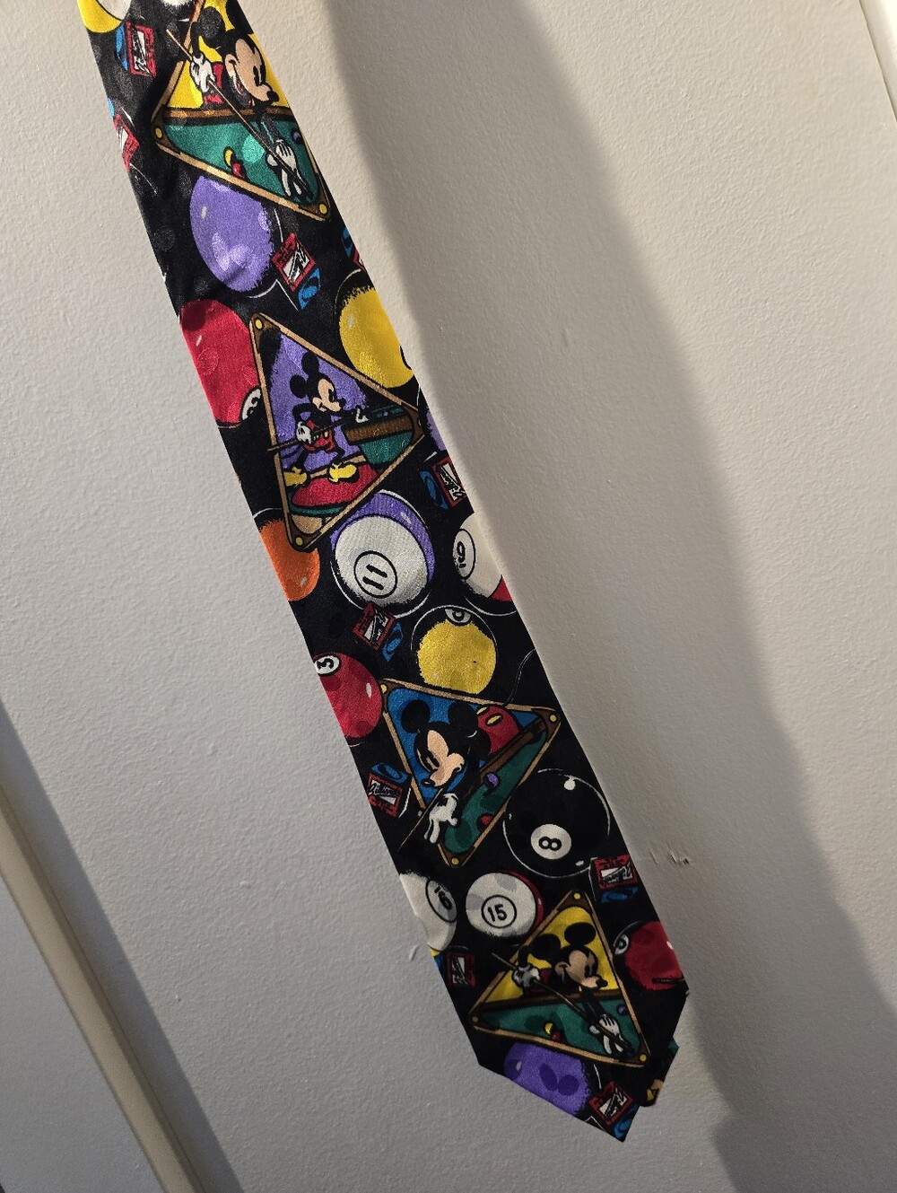 Mickey Mouse Pool Ball Novelty Tie - Black with Multicolor Print
